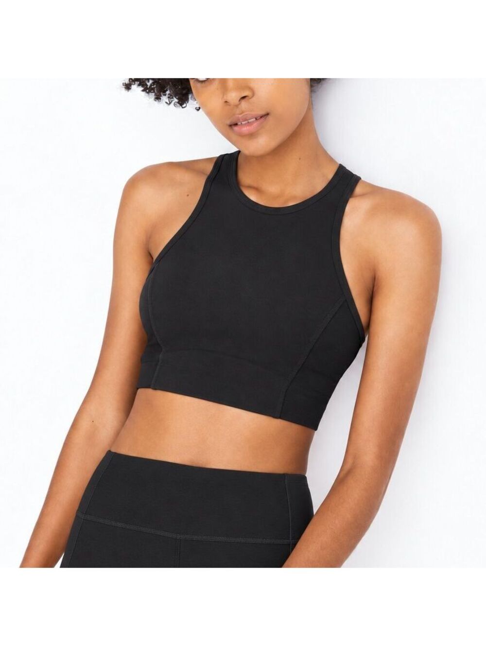 Madewell Voices Athena Crop Top Sports Bra Women’s M Black High Neck Racerback